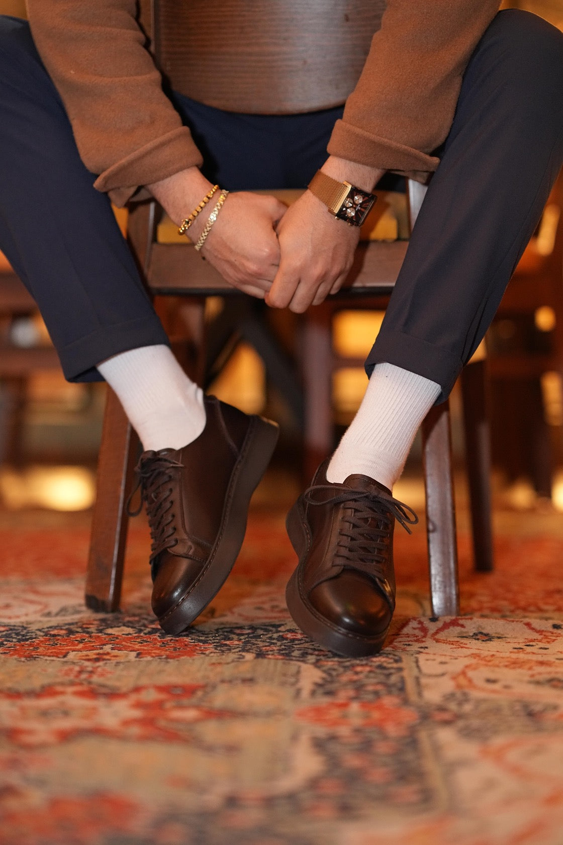 Brown Leather Sneakers for Men