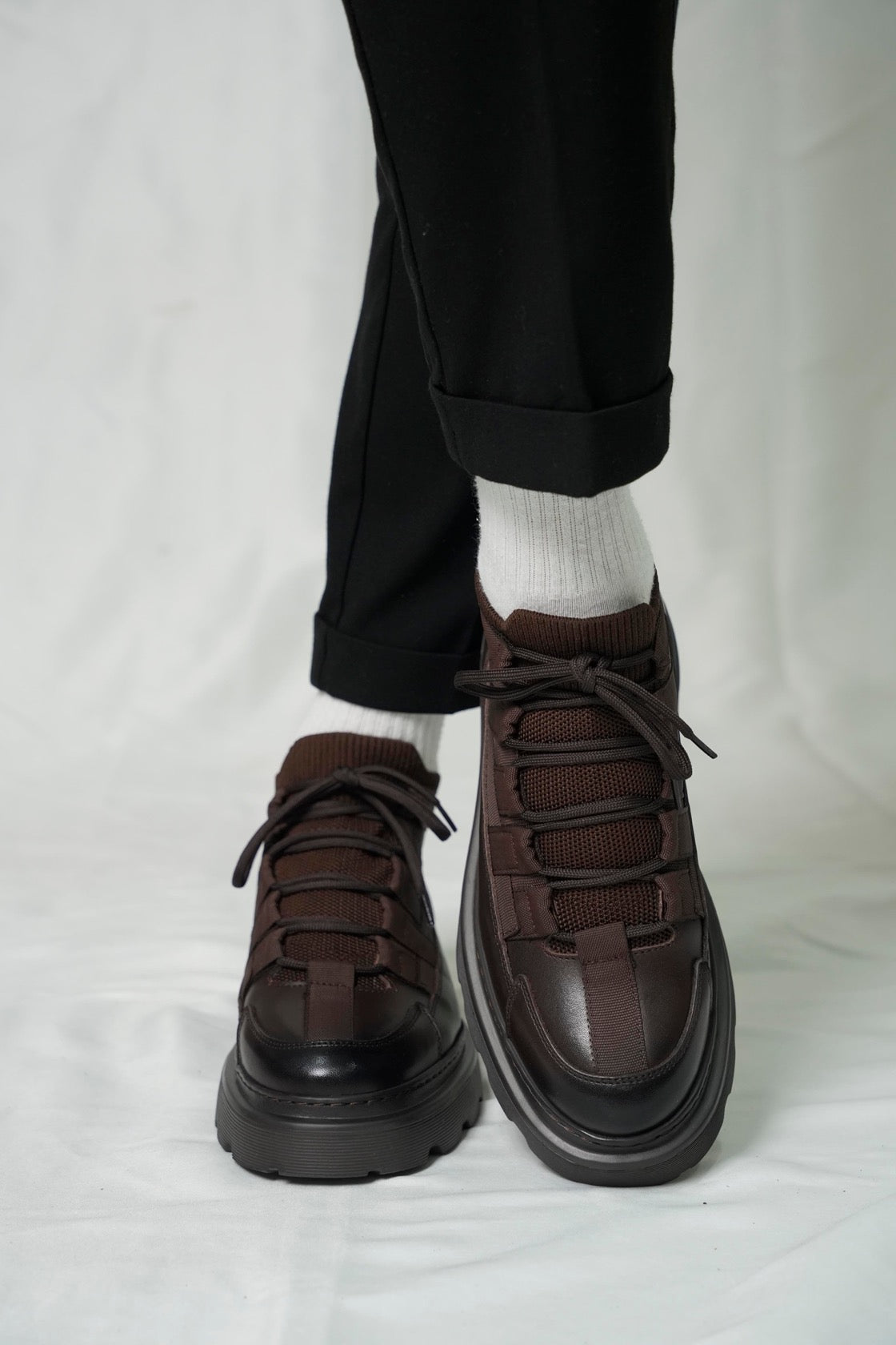 Brown Leather LaceUp Sneakers
