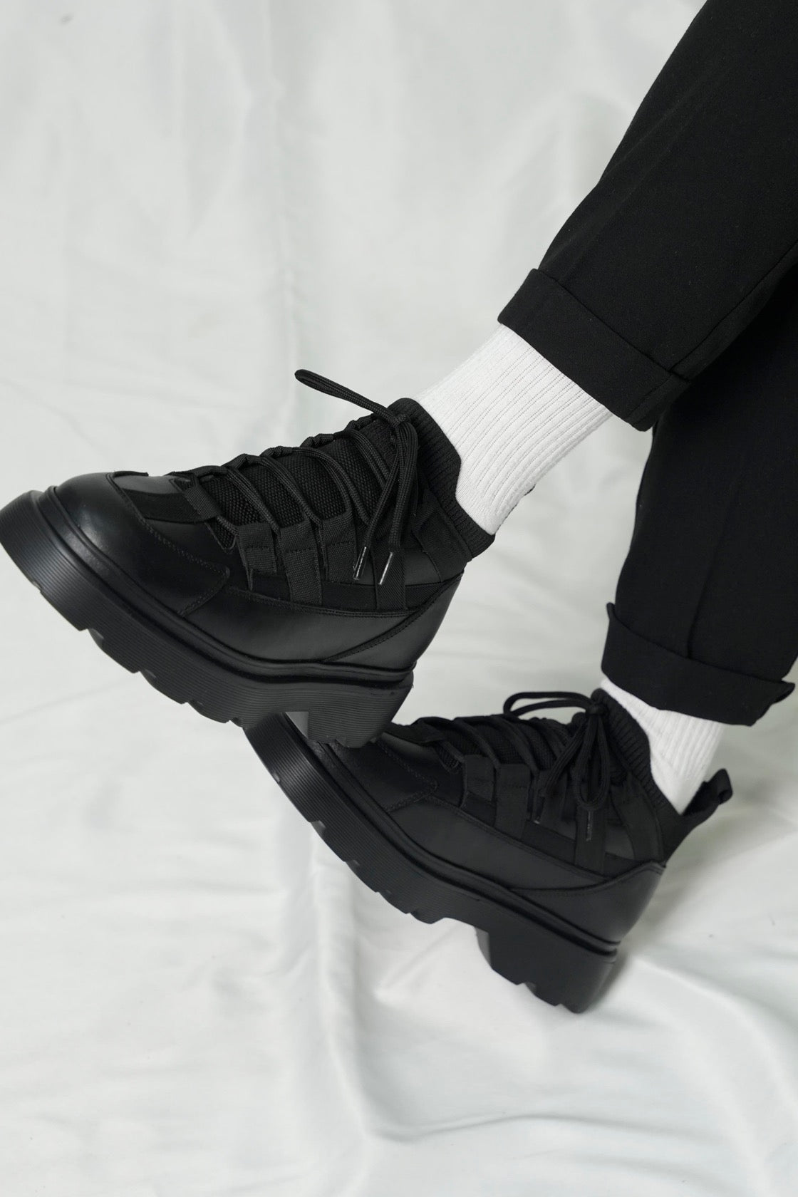 Black Leather LaceUp Sneakers