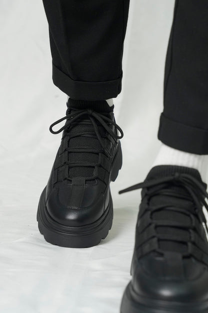 Black Leather LaceUp Sneakers