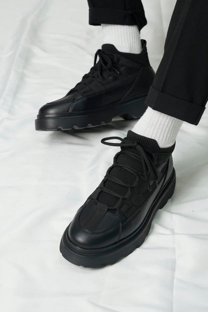 Black Leather LaceUp Sneakers
