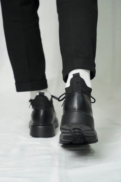 Black Leather LaceUp Sneakers