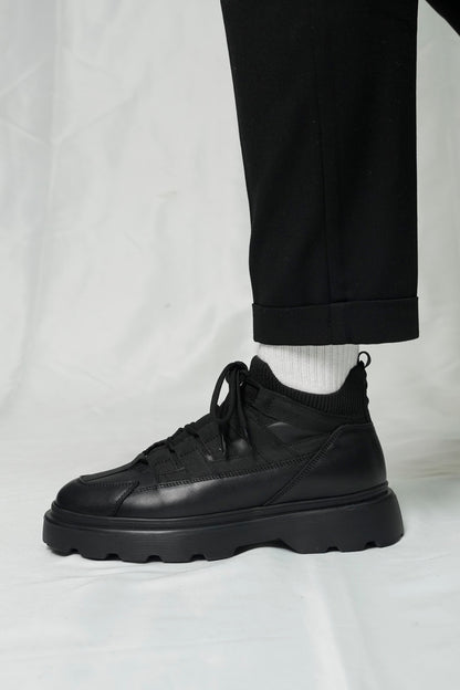 Black Leather LaceUp Sneakers