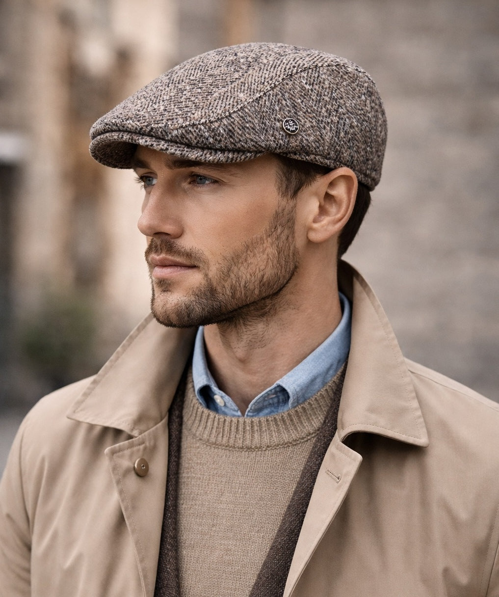 Men’s Brown Textured Flat Cap – Peaky Blinders Style