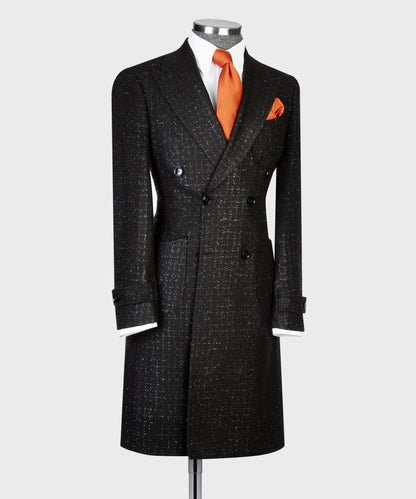 Black-Silver Checkered Men’s Long Coat