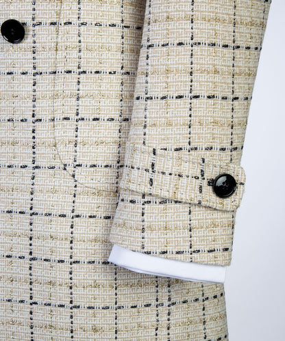 Cream Check Design Men’s Long Coat
