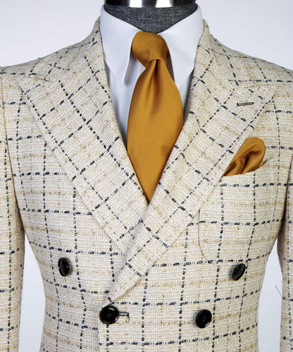 Cream Check Design Men’s Long Coat