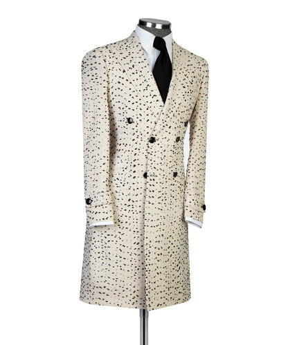 Cream Dot Design Men’s Long Coat