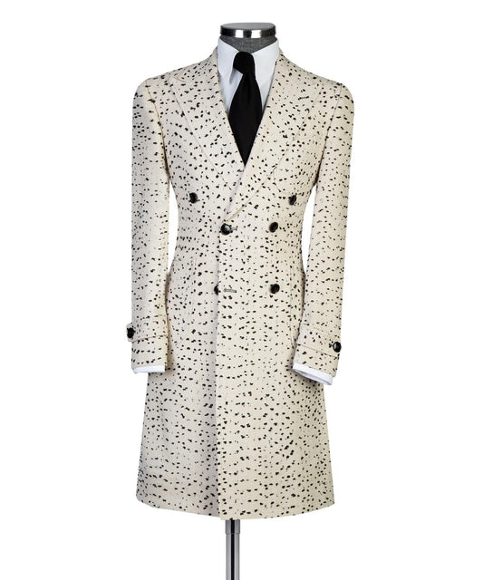 beige long coat with black dots for men
