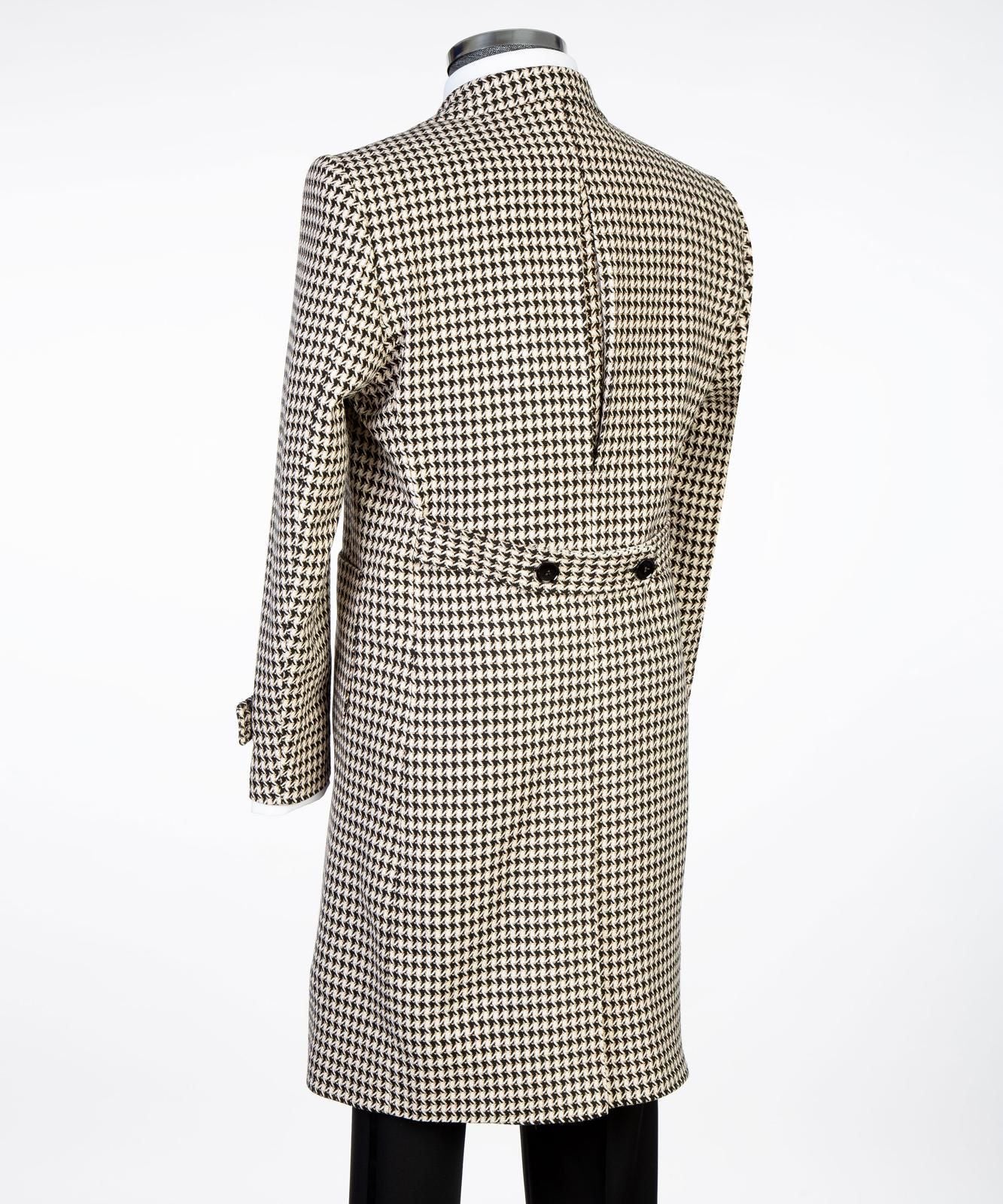 Beige/Black Houndstooth Men’s Long Coat