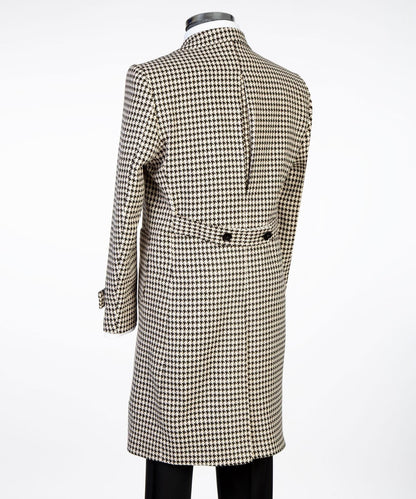Beige/Black Houndstooth Men’s Long Coat