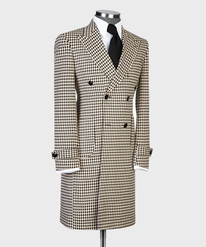 Beige/Black Houndstooth Men’s Long Coat
