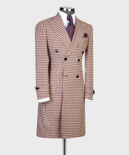 Red Houndstooth Men’s Long Coat