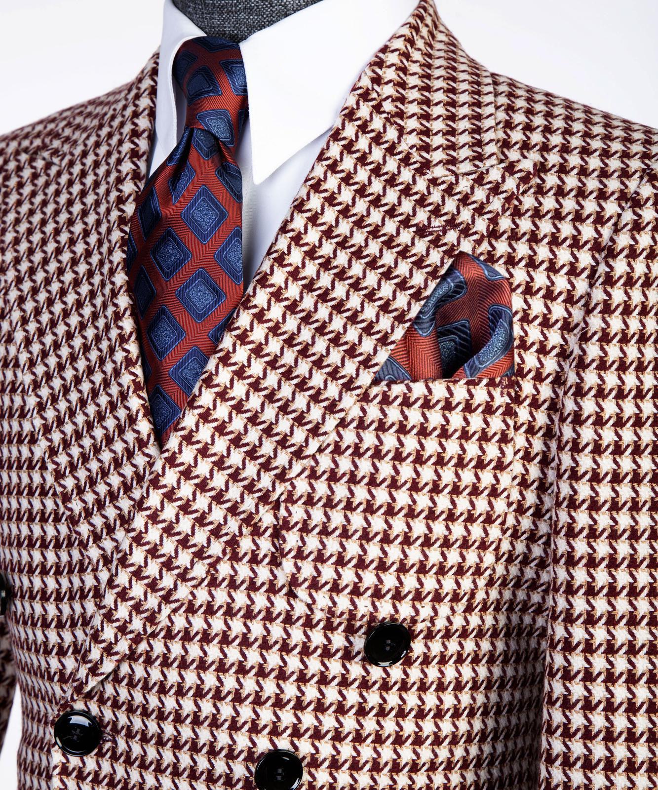 Red Houndstooth Men’s Long Coat