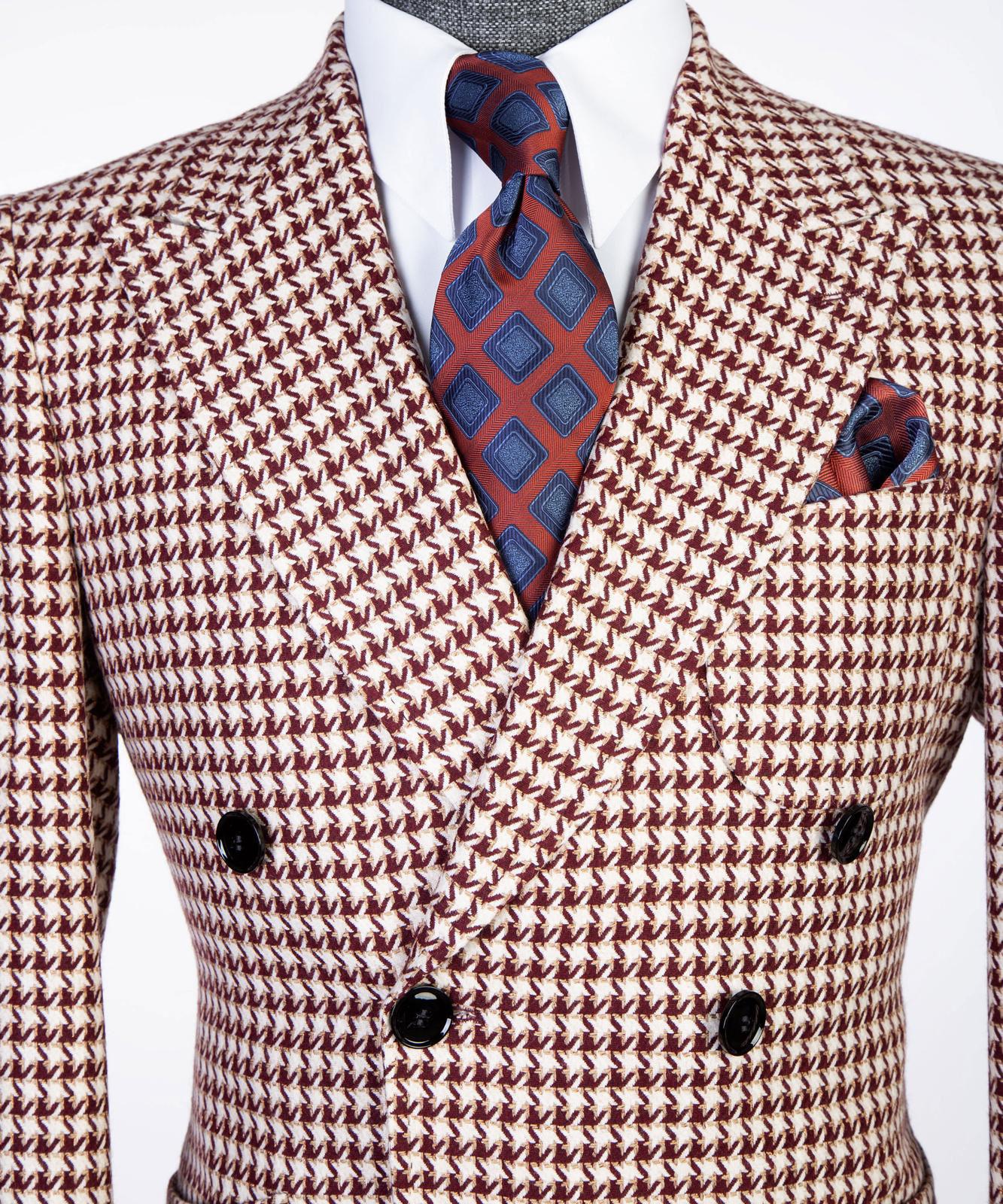Red Houndstooth Men’s Long Coat