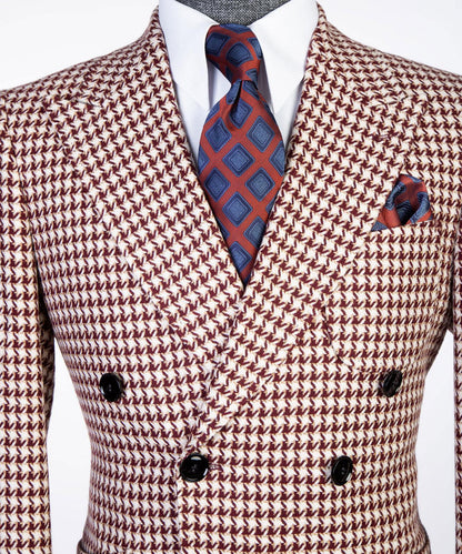 Red Houndstooth Men’s Long Coat