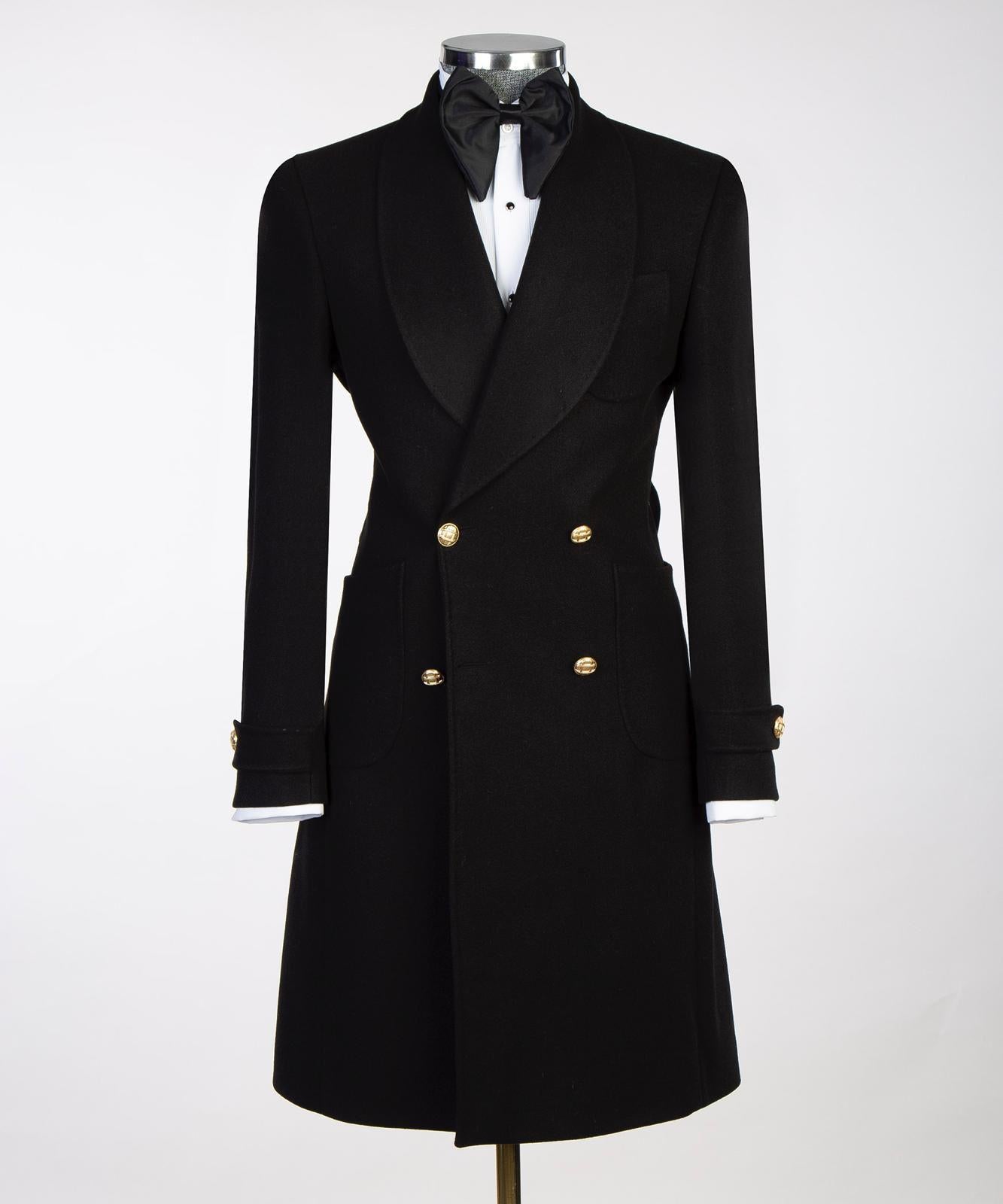 Black Double Breasted Men’s Long Coat