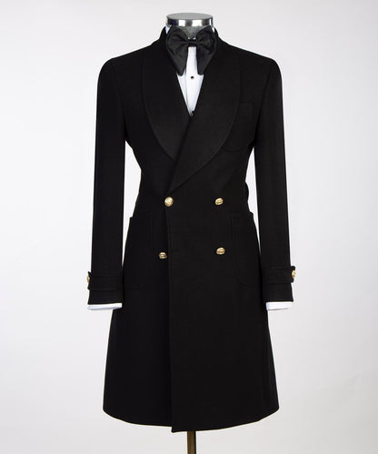 Black Double Breasted Men’s Long Coat