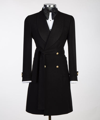Black Double Breasted Men’s Long Coat
