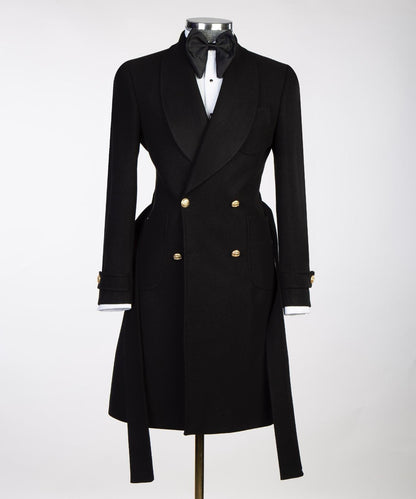 men's double breasted long coat, over coat for chic mens