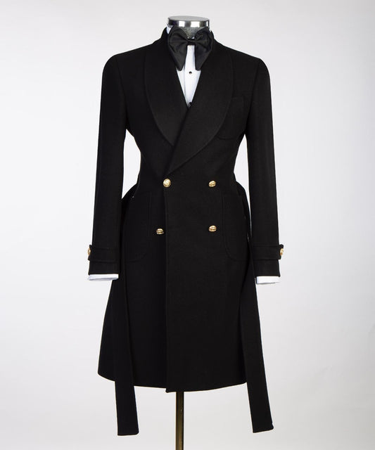 men's double breasted long coat, over coat for chic mens