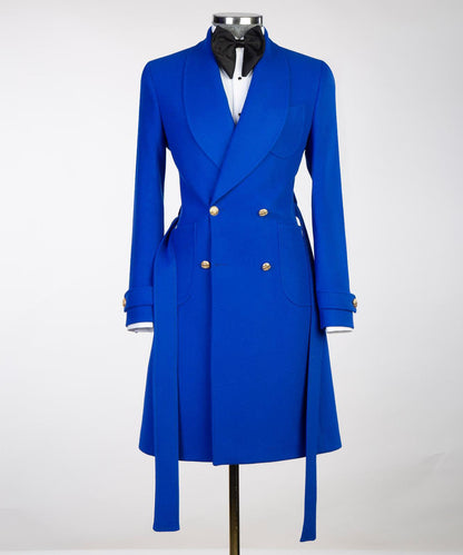 blue over coat for men from turkey designed with belt and gold buttons