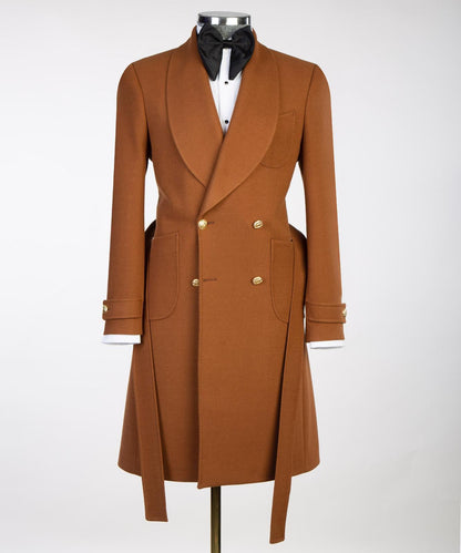 Camel Double Breasted Men’s Long Coat