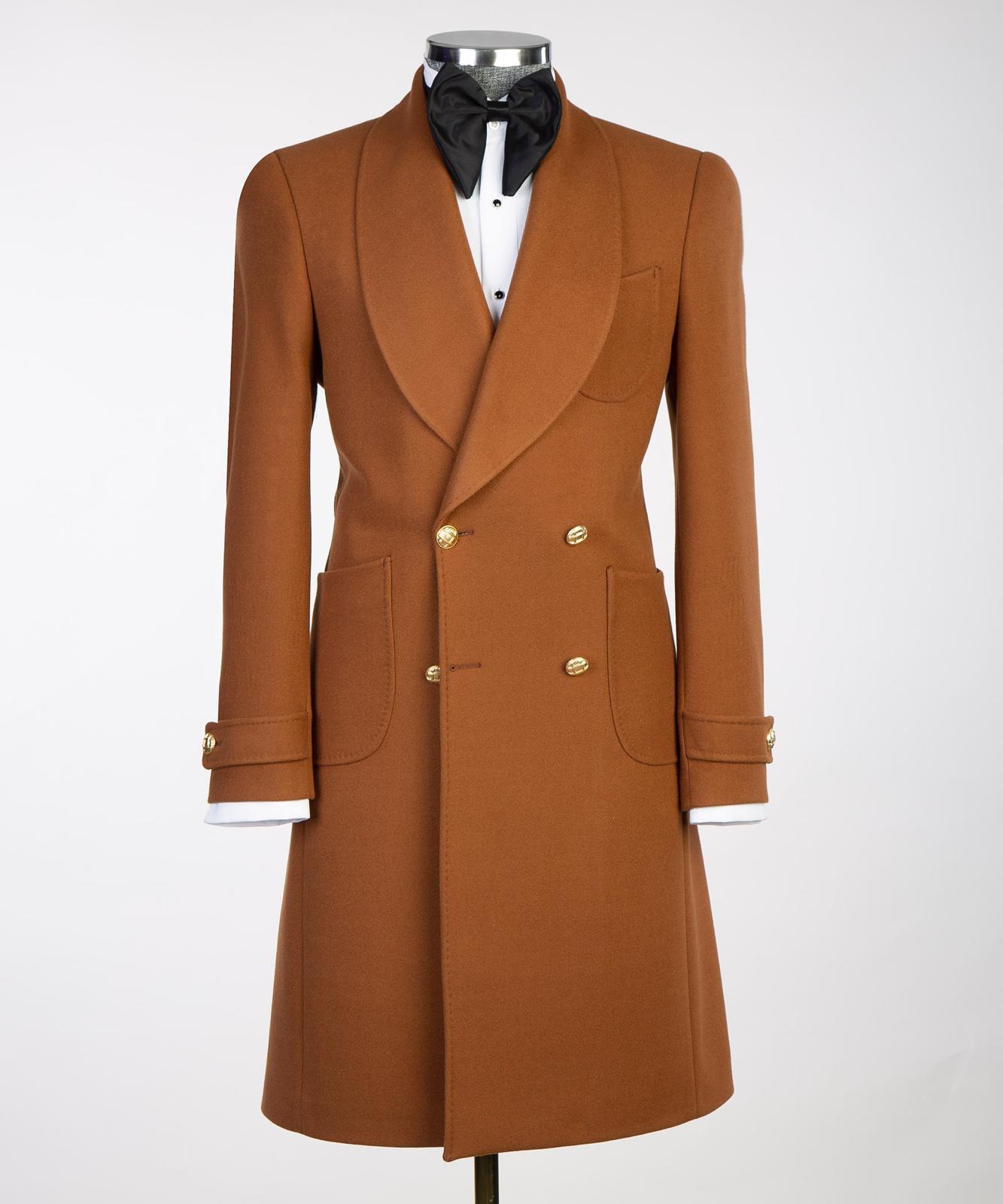 Camel Double Breasted Men’s Long Coat