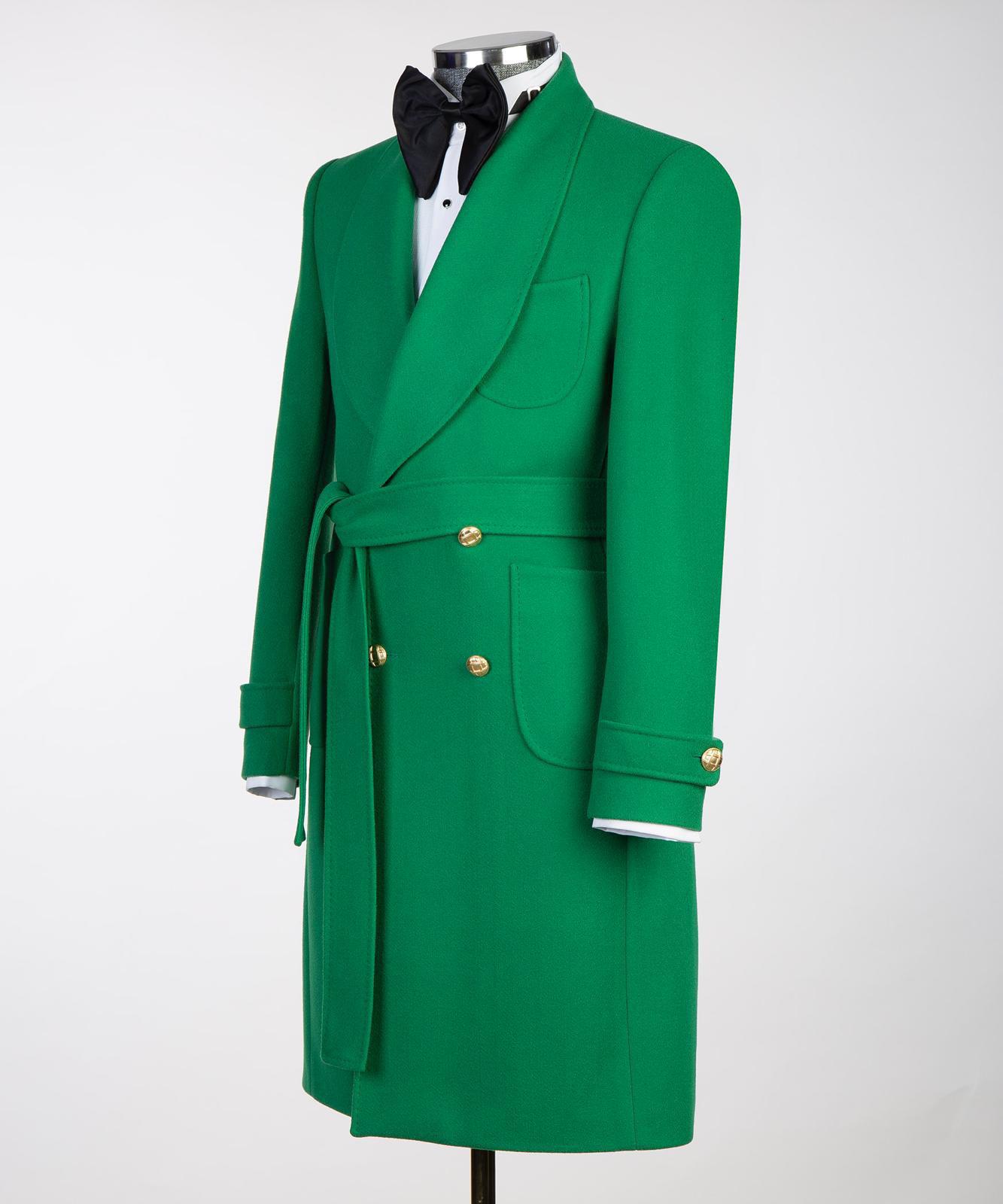 Green Double Breasted Men’s Long Coat