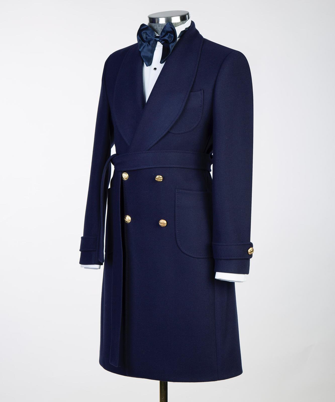 Navy Double Breasted Men’s Long Coat