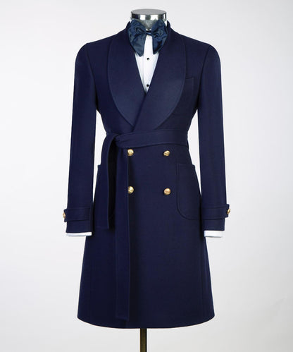 Navy Double Breasted Men’s Long Coat