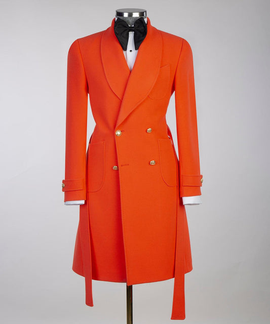 orange mens formal wool long coat 
