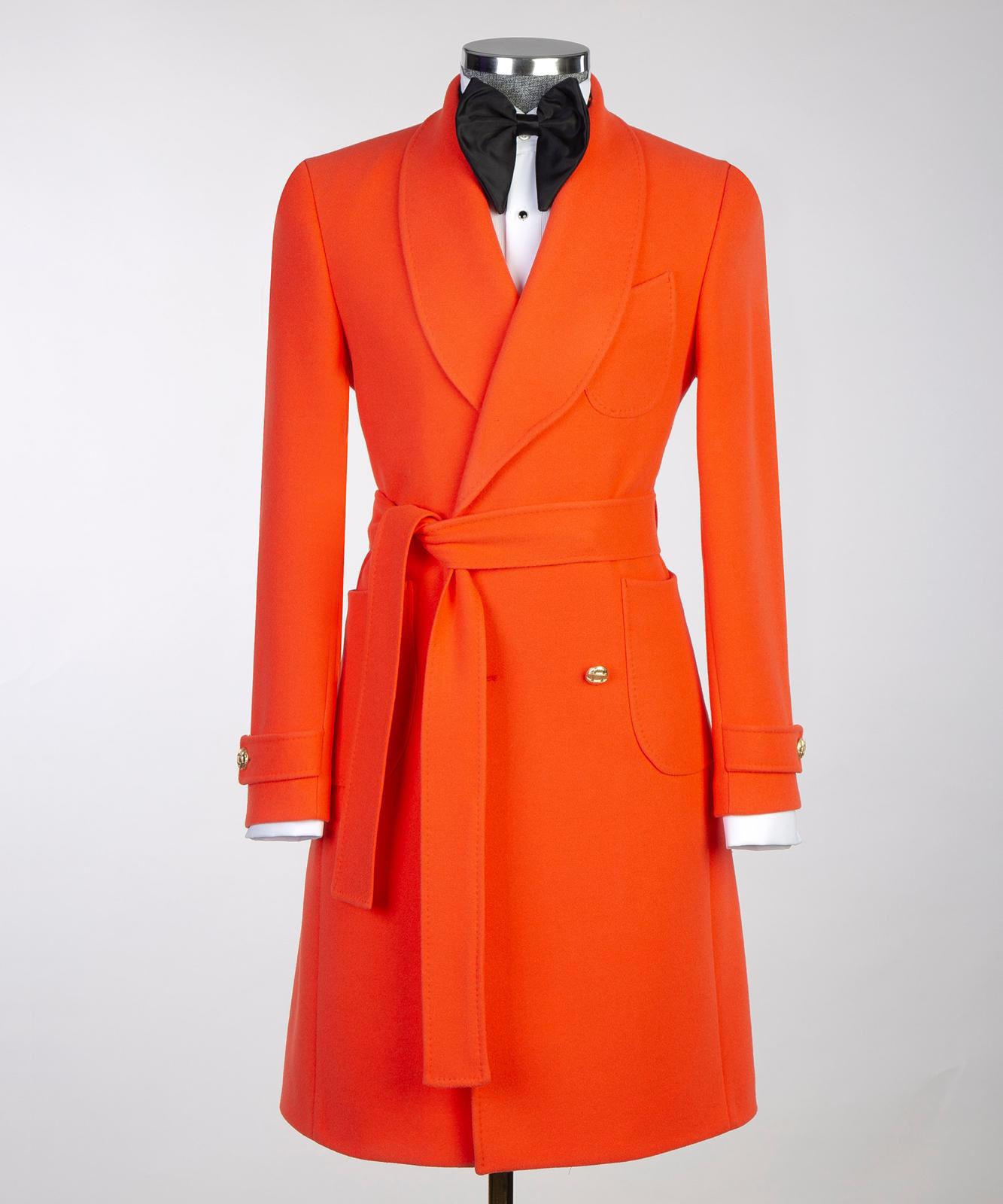 double breasted orange long coat for men