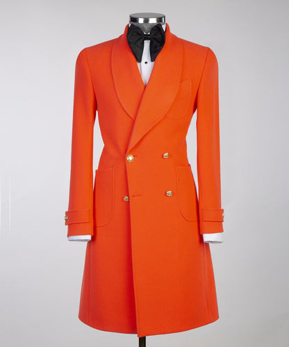 Orange Double Breasted Men’s Long Coat