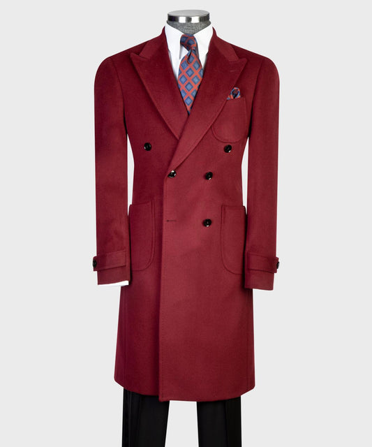 burgundy formal over coat designed with double breasted