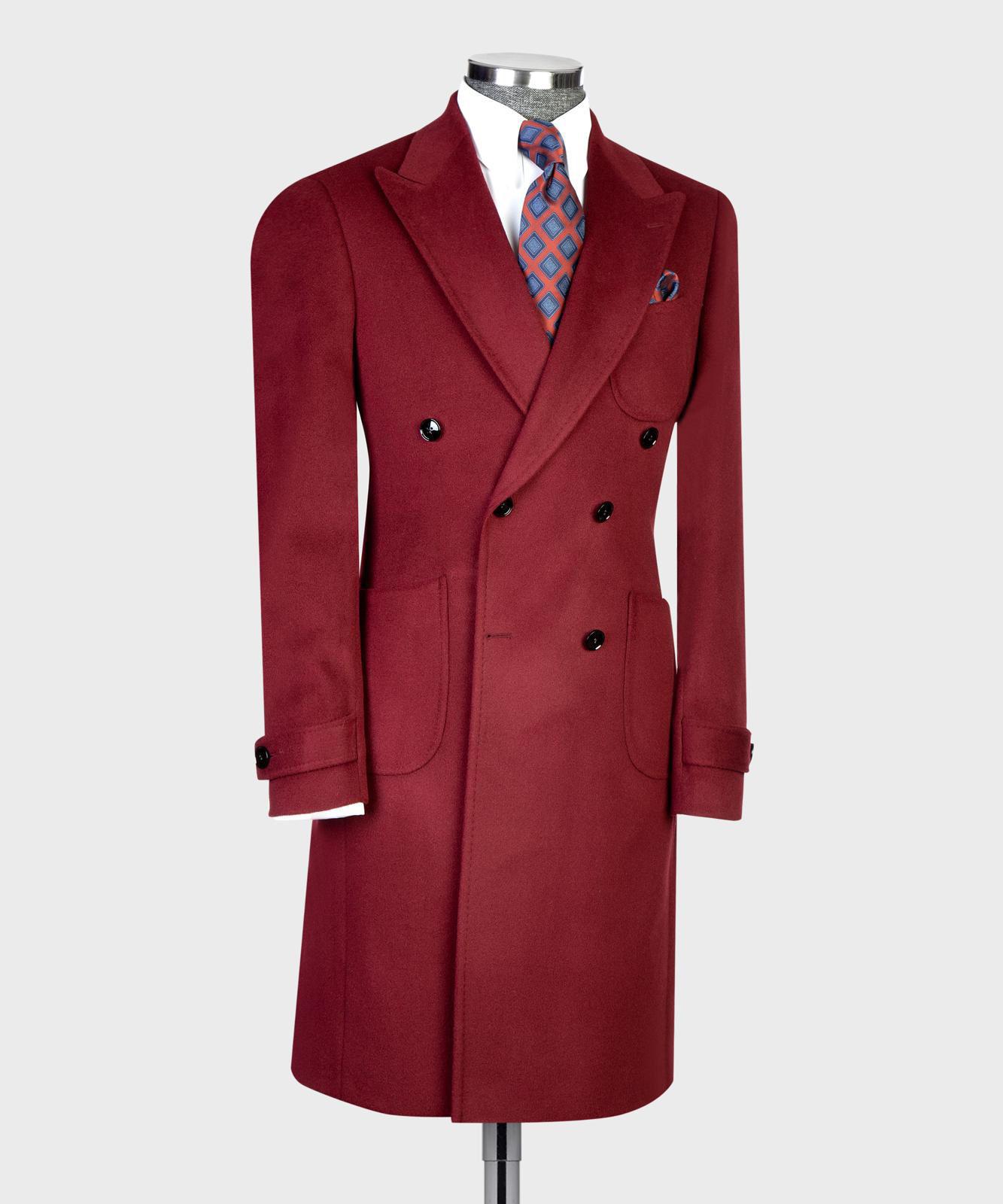 Burgundy Double Breasted Men’s Long Coat