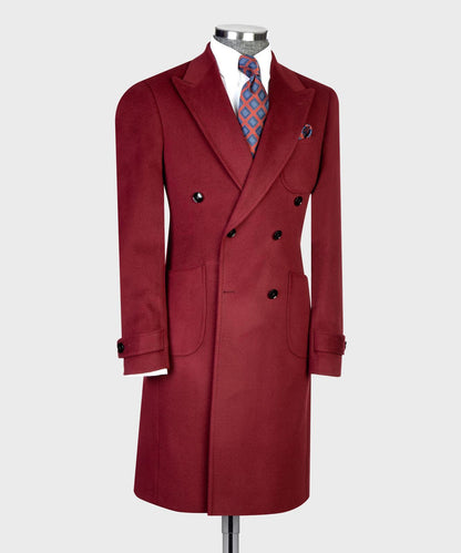 Burgundy Double Breasted Men’s Long Coat