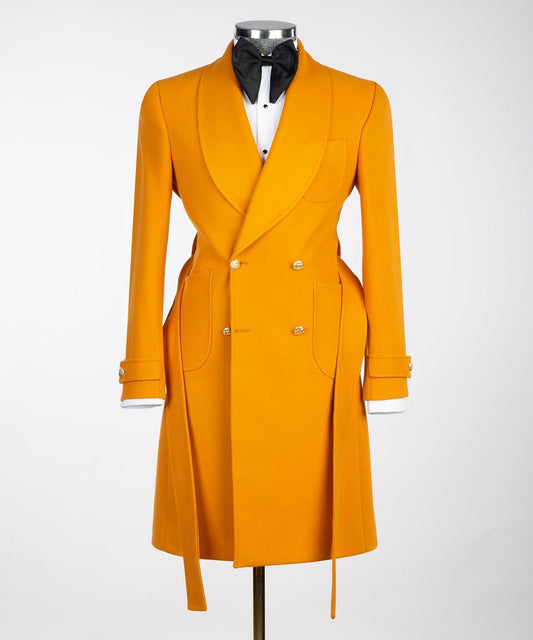 yellow elegant long over coat for men from turkey 
