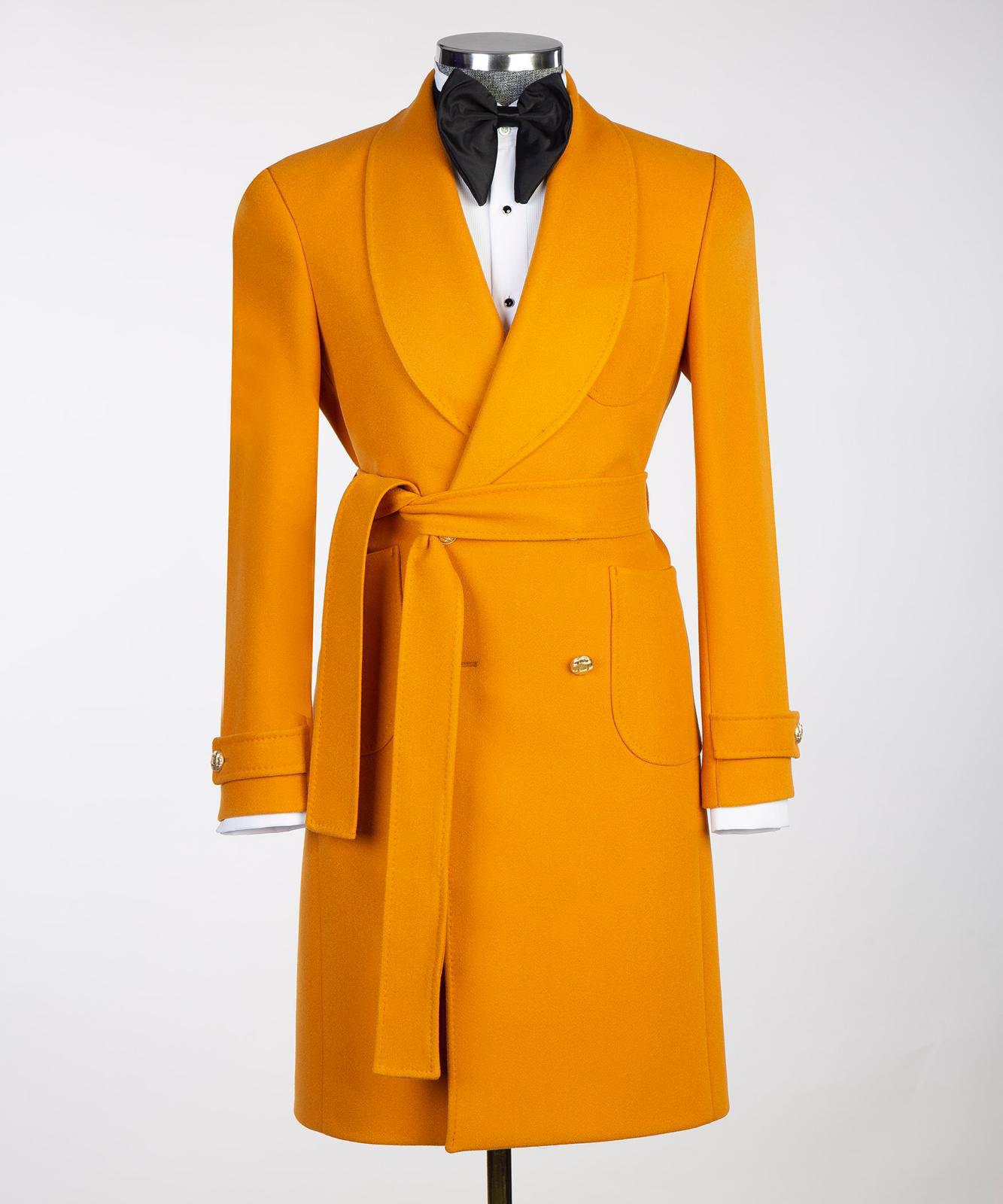 belted luxury yellow mens over coat 