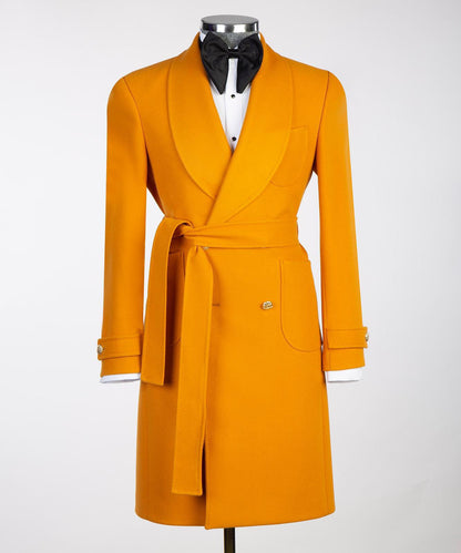 belted luxury yellow mens over coat 