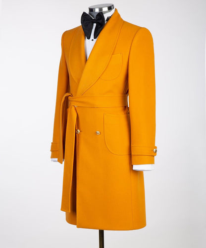 Yellow Double Breasted Men’s Long Coat