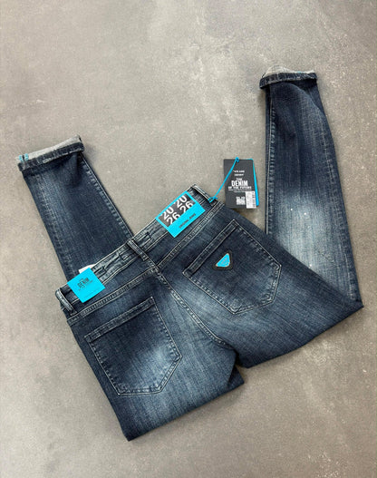 Men's Slim Fit Stretch Denim Jeans – Faded Wash Black/Blue