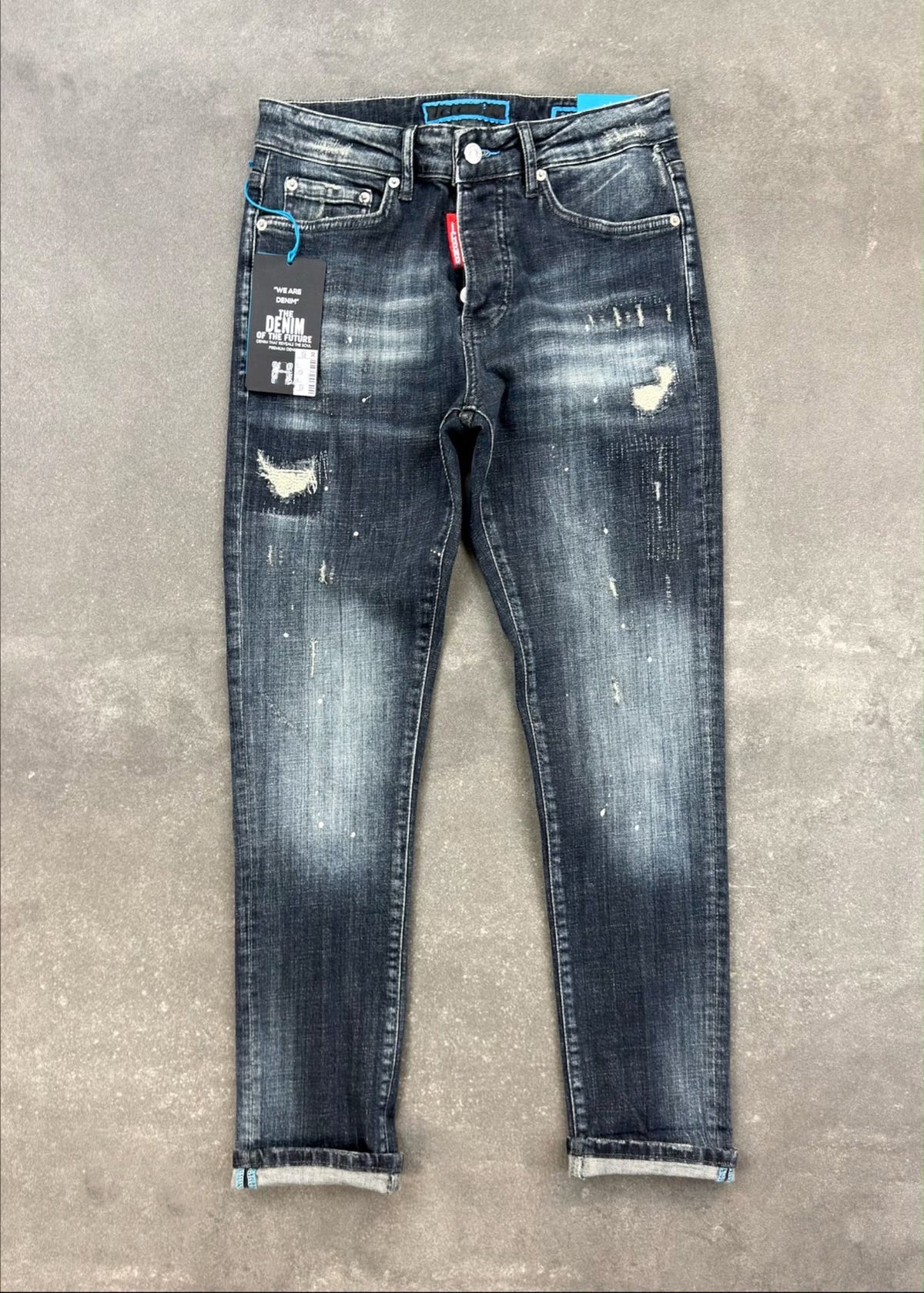 black and blue faded jeans for men