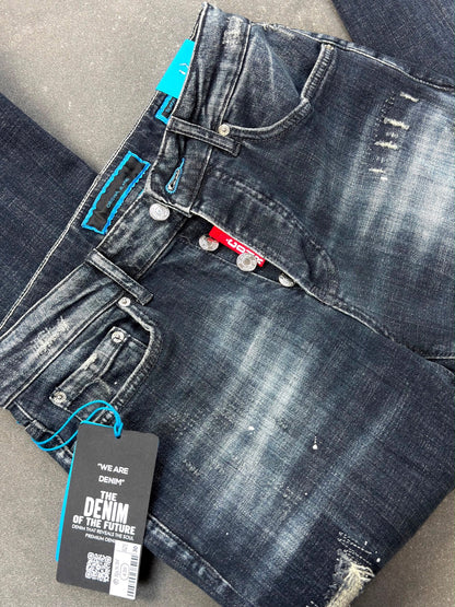 Men's Slim Fit Stretch Denim Jeans – Faded Wash Black/Blue