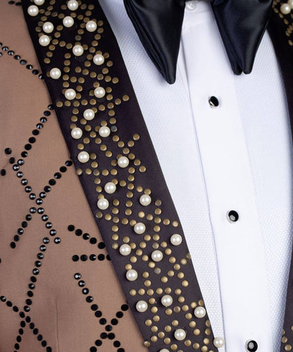 Men's 2 Piece Stone Stitched Brown Tuxedo Suit