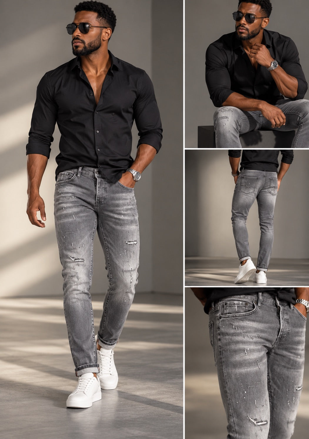 grey colour denim modeling on a handsome men