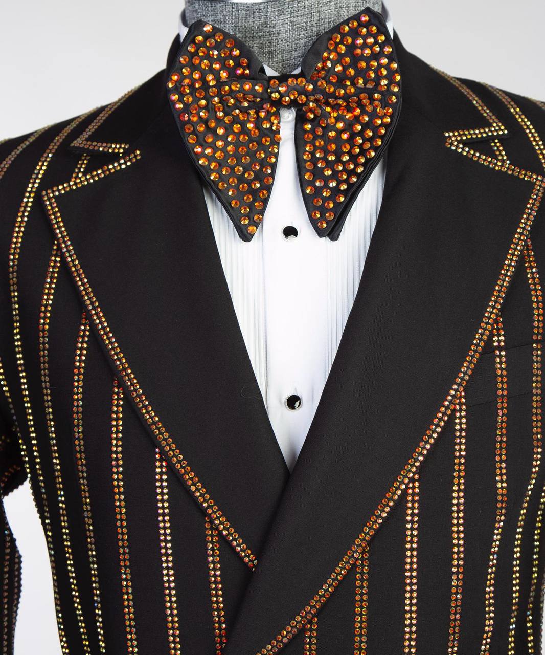 Men's Black Tuxedo, Gold Stripe Stoned Design