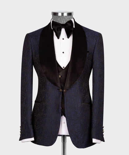 Men's 3 Piece Velvet Collar Navy Tuxedo