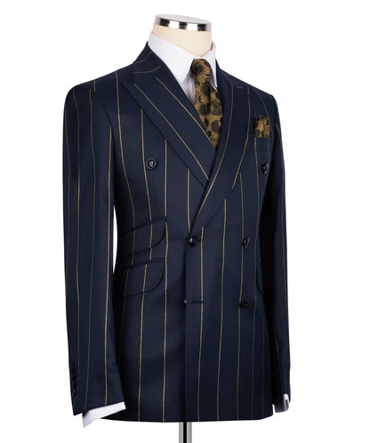 Men's Double-Breasted Pinstripe Suit-Navy