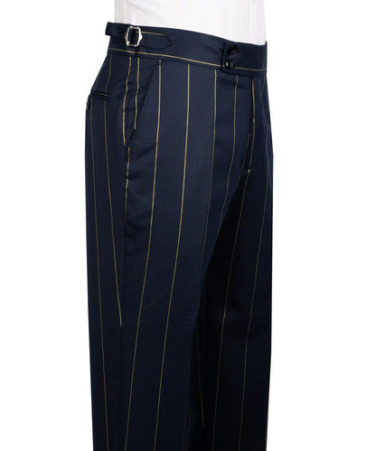 Men's Double-Breasted Pinstripe Suit-Navy